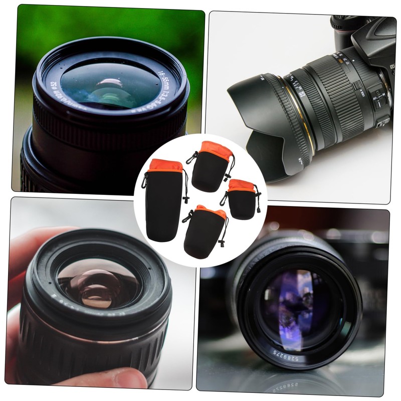 COHEALI 4pcs Camera Lens Pouches Durable Storage Bags with Drawstring