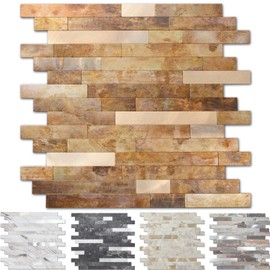 Yipscazo 10 Sheets Peel and Stick Metal Tile Backsplash, Stick on Tiles for Backsplash Kitchen, Bathroom, Laundry Room, Camper, Fireplace (12'' X 12'', Copper)