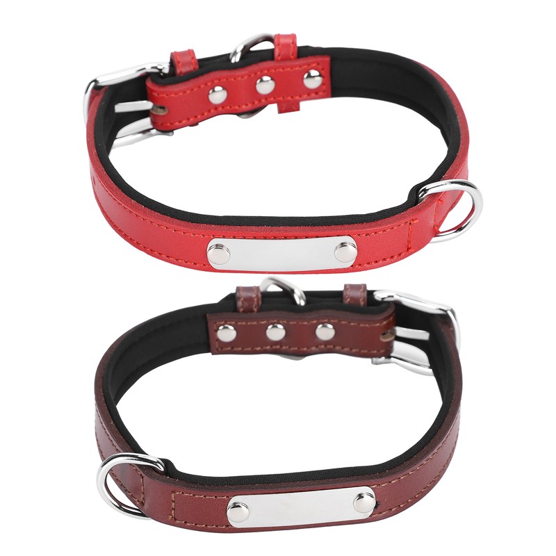2pcs Pet Collar with Engraved Nameplate ID Tag Cowhide Padded