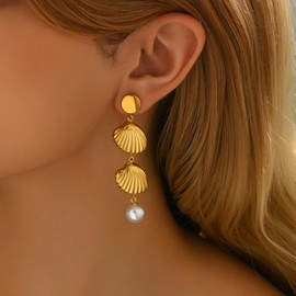 Gweqou Dangle Earrings for Women 18K Gold Plated Delicately Designed Earrings Hypoallergenic Elegant Pearl and Cubic Zirconia sunflower ocean Jewelry Present