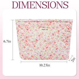AMZMA Quilted Cotton Makeup Bag, Puffy Coquette Cosmetic Pouch for Women Teens Girls, Large Travel Toiletry Organizer, Cute Aesthetic Zippered Clutch