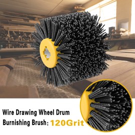Shineboc Abrasive Nylon Wire Drawing Wheel Drum Brushes, 120 Grit 120x100mm Wheel Drum Burnishing Tool Polishing Brush Wooden Wheels for Wood Furniture Working Surface Conditioning Tool