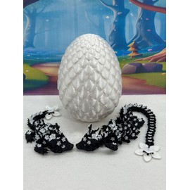 3D Printed Dragons with Dragon Egg, Articulated Black and White Cherry Blossom Dragons, Fidget ADHD Toy Gift for Mom MCD-19-WE