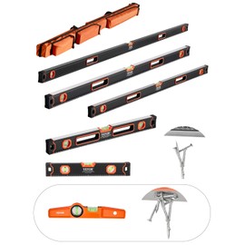 VEVOR 6-Piece Torpedo Level, 78/48/32/24/16/10 Inch Box Levels Set, Bubble Vials Ruler for 45/90/180 Degree, Shock-Proof Aluminum Alloy Magnetic Leveler Tool, SAE/Metric Scale(Only 10-inch has magnet)