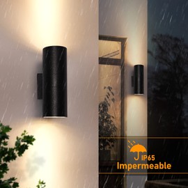 Lampara de Pared Exteriores LED, HORKEY Aplique de pared Negro Impermeables IP65 3000K 12W Lámparas, Aluminio Mate, Para Puerta de Entrada, Patio, Terraza, Pasillo, Porche, Poste, Garaje, Luz Blanca Cálida, Paquete de 2