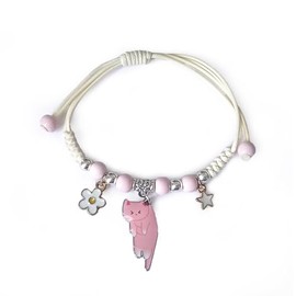 Azusa Sun Pink Cat White Flower Charm Bracelet Beads Adjustable Braided Bracelet Friendship Birthday Party Kawaii Jewelry Gifts