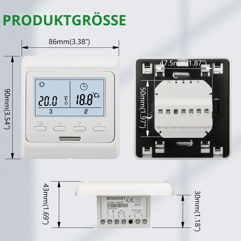 Wengart Thermostat Electric Underfloor Heating 16A, WG806 Digital Room Thermostat