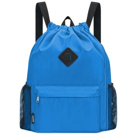 WANDF Drawstring Backpack Sports Gym Bag with Shoes Compartment, Water-Resistant String Backpack Cinch for Women Men (Dark Blue, Large)