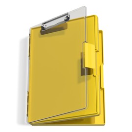Hongri Clipboard with Storage, Yellow 8.5 x 11 Folder Nursing Side Opening, Heavy Duty with Dual Compartment, Dry Erase Clear Cover, Smooth Writing for Teachers, Classroom, Office & School Supplies