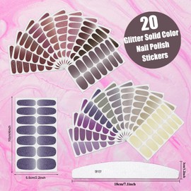 XEAOHESY 280 Pieces 20 Sheets Glitter Retro Nail Wraps Nail Polish Strips for Women Self-Adhesive Brown Gray Purple Dark Solid Color Nail Polish Stickers Full Nail Wraps for Nail Art with Nail File