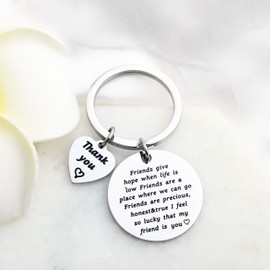 Friends Thank You Gift Friends Keychain I Feel So Lucky that My Friend is You Friendship Jewelry Going Away Gifts (Thank You Charm)