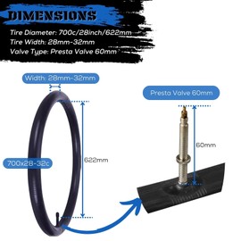 Corki Cycles Road Bike Tubes 700 x 28C 30C 32C Presta Valve 60mm 6 Pack