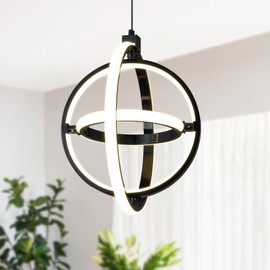 BNHHLZ Modern LED Pendant Light Black Pendant Lights 4000K Dimmable External Glow Height Adjustable Pendant Lighting for Kitchen Island Dining Room Bedroom Living Room Foyer（3-Ring）