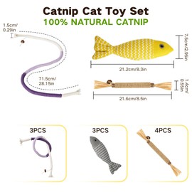 LURICO Katzenspielzeug – Katzenspielzeug Selbstbeschäftigung mit 4 Katzenminze Sticks, 3 Katzenminze Fisch & 3 Kauschnüren – Reduziert Ängste & fördert die Zahnpflege