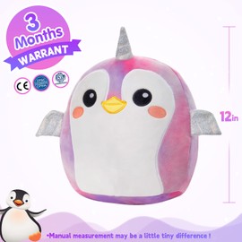 CozyWorld 12" Penguin Plush Pillow Cute Penguin Stuffed Animal Pillow Plushies Soft Plush Toy Squishy Animal Pillow Toys Birthday for Kids Boys Girls