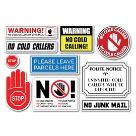 A5 Sticker Sheet No Cold Callers Vinyl Stickers - Calling Or Sales People Front Door Sign Note Warning Caution Knocking #82791