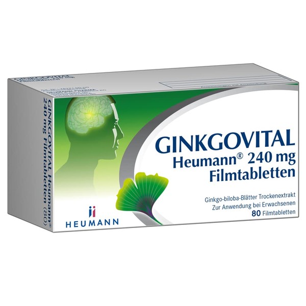 Ginkgovital Heumann® 240 mg film-coated tablets: ginkgo biloba leaves, dry extract for strengthening memory and concentration, 80 tablets