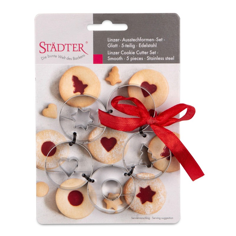 Städter 5-Piece Linzer Cookie Cutter Set Spitzbub Stainless Steel Diameter
