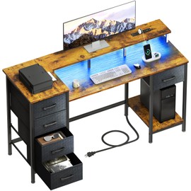 Korfile 47 Inch Computer Desk with Monitor Stand and Shelf, Rustic Brown