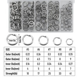 Alwonder 200-Pack Fishing Split Rings with Box, Stainless Steel Lure Rings Hyper Wire Flatten Heavy Duty Freshwater Solid Ring Snap Ring Connectors