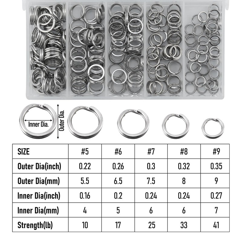 Alwonder 200-Pack Fishing Split Rings with Box, Stainless Steel Lure