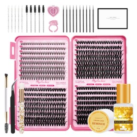 Flomitta Lash Clusters Kit 10-16mm Natural Cluster Eyelash Extensions Kit 640pcs Wispy Eyelash Clusters with Lash Glue & Lash Applicator & Lash Remover (20-50P, D curl)