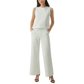 AFITNE Womens 2 Piece Outfits Air Essentials Sleeveless Tank Crop Top Wide Leg Sweatpants Lounge Set 2024 Tracksuit 31" White, XXL