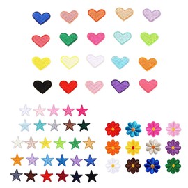 QOWUXHZ Pack of 60 Iron-On Patches for Textiles Patches for Iron-On Flower Love Stars Sew-On Children's Patches for Iron-On Patches for Textiles Clothing Jeans Bags