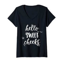 Women's Hello Sweet Cheeks V-Neck T-Shirt, black