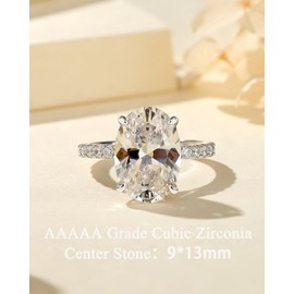 RURULUYA 5.5CT Elongated Oval Cut Engagement Rings for Women,Simulated Diamond Ring,925 Sterling Silver 18K White Gold Plated Promise Ring Size 6