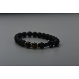 Cross Bracelet for Men Tiger Eye Catholic Rosary Bracelet for Men Boys Adjustable Natural Crystal Stone Bead Anti Anxiety Stretch Bracelet