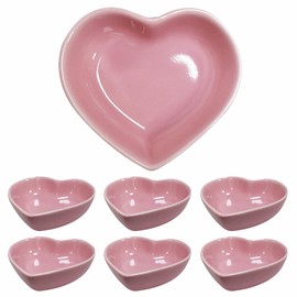 Lotatheta Pink 6 pcs Soy Sauce Dish Heart Shaped Porcelain Ceramic Dip Dipping Bowls 1.65 oz for Dinner Baking BBQ and Cooking