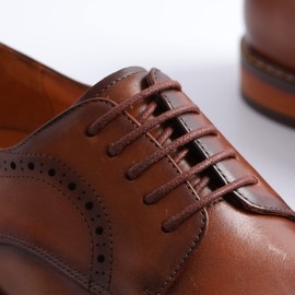 CCSOFTIME 2 Pairs Round Waxed Brown Shoe Laces,90cm Short Dress Heavy Duty Boot Laces for Leather Oxford Brogues Derby Desert Formal Boots,2.5mm Thin Shoelaces for Women Men Kids,Brown 90cm