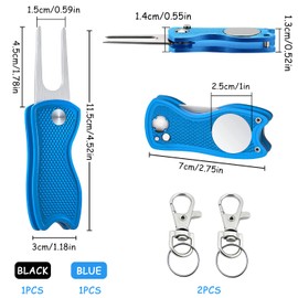 LBING Golf Divot Tool Set of 2 Golf Divot Repair Pop-up Button and Ball Marker Stainless Steel Divot Forks for Golf Club Sports Outdoor and Classic Golf Tool Gift