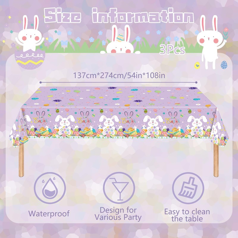 MORAINJAY 3-Piece Easter Tablecloths, 137 x 274 cm, Easter Egg