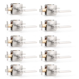 GOBEKOR 10 Pack Nickel Privacy Door Levers Brushed Nickel Interior Door Handles Keyless Bedroom Bathroom Door Handle with Lock Privacy Door Knobs Silver Square Door Handle