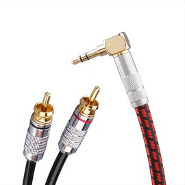 Primeda Audiophile High Purity Copper Audio Cable 3.5mm Male to 2 RCA/Phono Male Audio Auxiliary Gold-Plated Stereo HiFi Y Splitter Adapter Cable (Right Angle 3.5mm to 2 RCA, 6.5ft/2m)