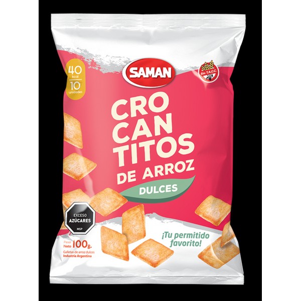 SAMAN Galletas de Arroz Crocantitos Dulces Rice Crackers Sweet Crocantitos, 100 g / 3.52 oz