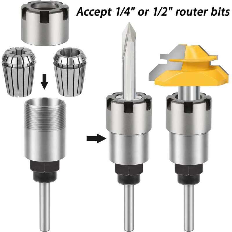 1/4 Inch Shank Router Bit Collet Extension Chuck Converter Adapter,