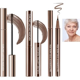 Brown Mascara Eyeliner Pen Kit-2Pcs Longlasting Waterproof Mascara Eye Liner Pencil,Volume and Length Curling rimel de pestañas Liquid Eyeliner,Mother's Day Makeup Gift for Older Women 60 Plus-Set 02