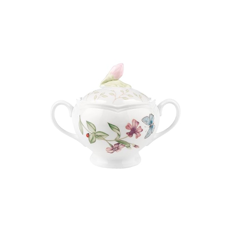 Lenox Butterfly Meadow Double Handled Sugar Bowl with Lid, White