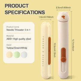 Automatic Needle Threaders Seam Ripper, Upgraded 3 in 1 Sewing Needle Threader Tool, Stretchable Quick Seam Rippers with Needle Storage for Hand Quilling, Embroidery Stitch Removal(Yellow)