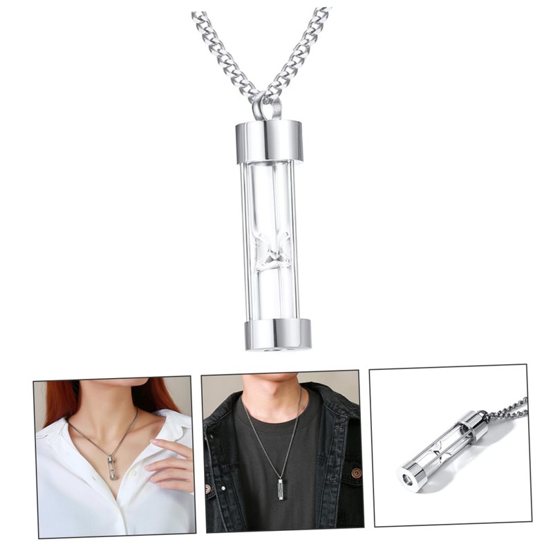 TOVINANNA Glass Urn Pendant Necklace with Sand Clock Design Memorial