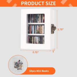 MACEVIA Shakeable Anxiety Bookshelf Decor, Ornament Miniature Bookshelf with 60PCS Mini Books, Shake Away Your Anxiety, Home Mini Library, Stress Relief Gifts for Book Lovers (White,3.75"*2.75"*2")