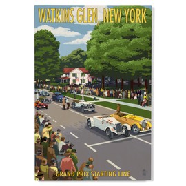 Lantern Press 12x18 Inch Premium Wood Sign, Ready to Hang Wall Decor, Watkins Glen State Park, New York, Grand Prix Starting Line