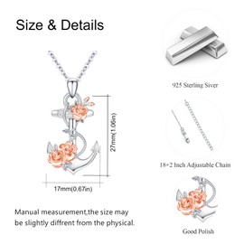OHAYOO Anchor Chain for Women 925 Silver Anchor Pendant Necklace Anchor Jewellery Sets Anchor Interwoven with Roses Anchor Necklace Jewellery for Women, Sterling Silver, No Gemstone