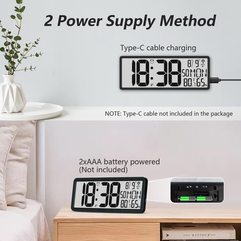 Digital LCD Atomic Desktop Clock, 7.8" Screen with Time, Date,
