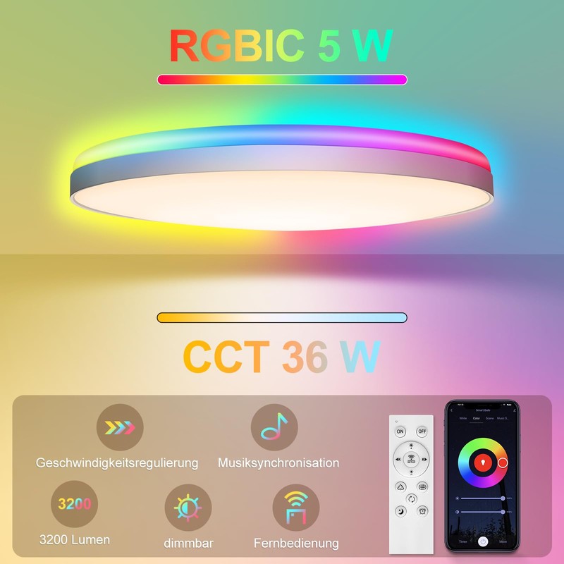 AmazeFun LED Ceiling Light 36 W - Ceiling Light Dimmable