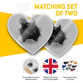 2 x Heart Stickers 7.5 cm - BW - ny Black Cat Kitten Fun Decals for Laptops,Tablets,Luggage,Scrap Booking,Fridges, #43895