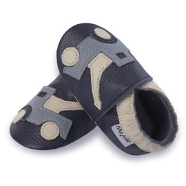 Mejale Baby Soft Sole Shoes Boy Girl Infant Toddler Moccasins Crawling Leather Walking Blue Car Slippers,6-12 Months,M